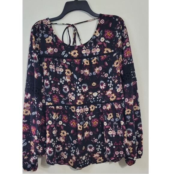 Artesia Blouse Womens X-Large Lace Sleeves Tie Back Floral Embroidered Boho Top - Picture 1 of 12